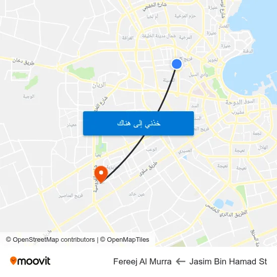 Jasim Bin Hamad St to Fereej Al Murra map