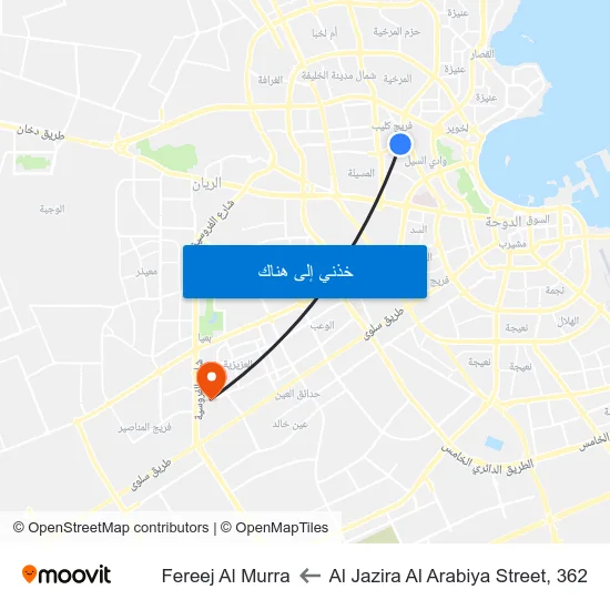 Al Jazira Al Arabiya Street, 362 to Fereej Al Murra map