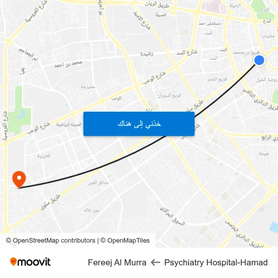 Psychiatry Hospital-Hamad to Fereej Al Murra map