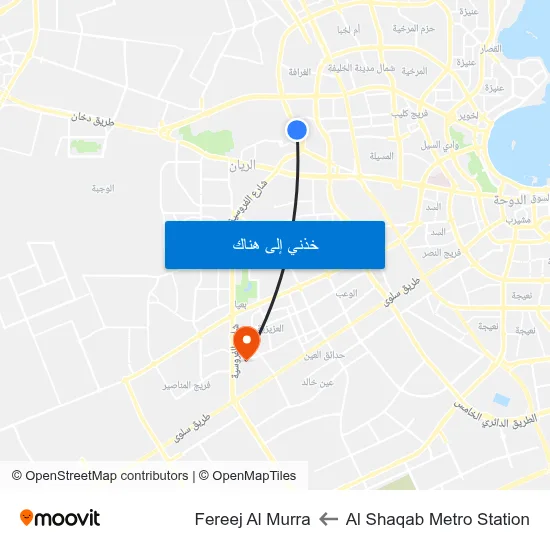 Al Shaqab Metro Station to Fereej Al Murra map