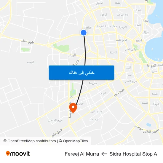 Sidra Hospital Stop A to Fereej Al Murra map