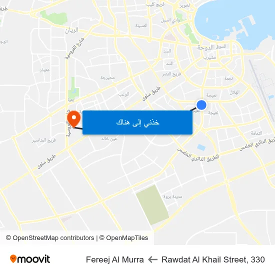 Rawdat Al Khail Street, 330 to Fereej Al Murra map