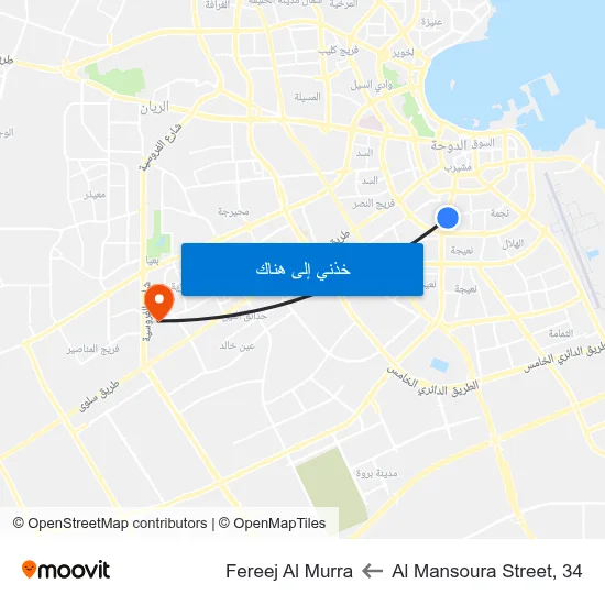 Al Mansoura Street, 34 to Fereej Al Murra map