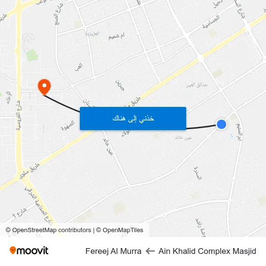 Ain Khalid Complex Masjid to Fereej Al Murra map