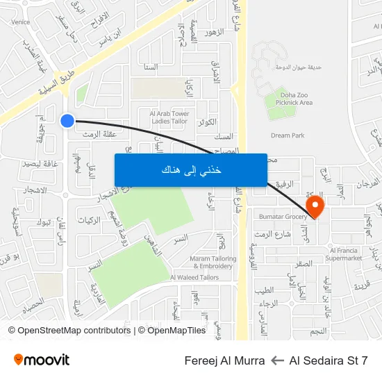 Al Sedaira St 7 to Fereej Al Murra map