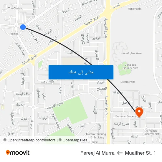 Muaither St. 1 to Fereej Al Murra map