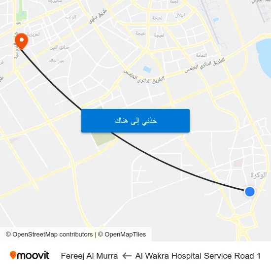 Al Wakra Hospital Service Road 1 to Fereej Al Murra map