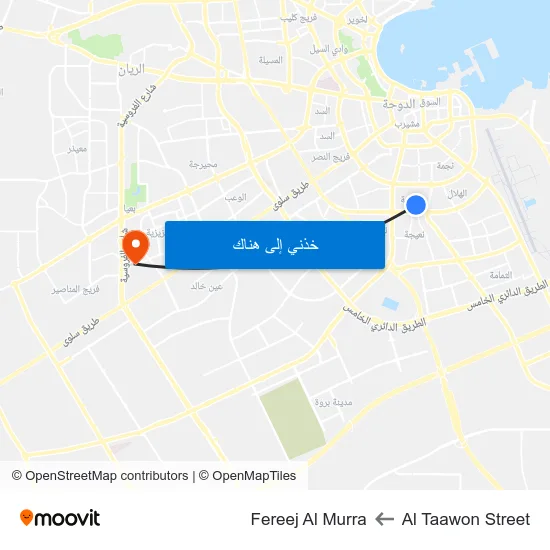 Al Taawon Street to Fereej Al Murra map