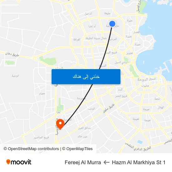 Hazm Al Markhiya St 1 to Fereej Al Murra map