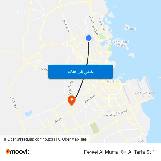 Al Tarfa St 1 to Fereej Al Murra map