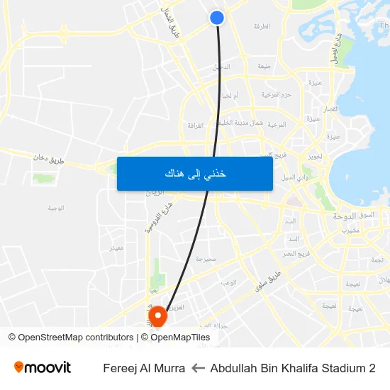 Abdullah Bin Khalifa Stadium 2 to Fereej Al Murra map