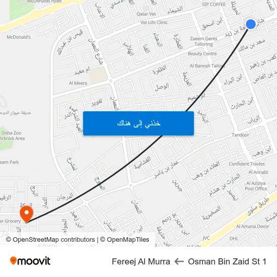 Osman Bin Zaid St 1 to Fereej Al Murra map