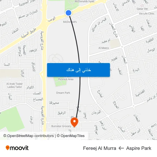 Aspire Park to Fereej Al Murra map