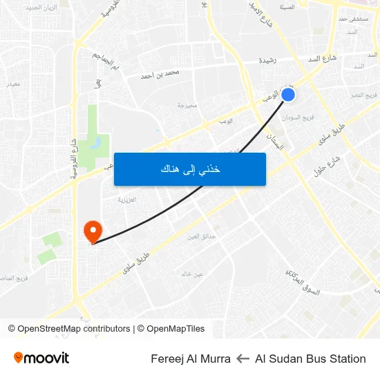 Al Sudan Bus Station to Fereej Al Murra map