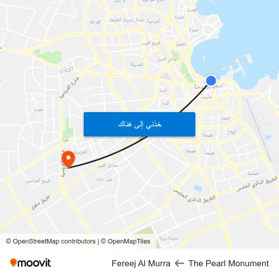 The Pearl Monument to Fereej Al Murra map
