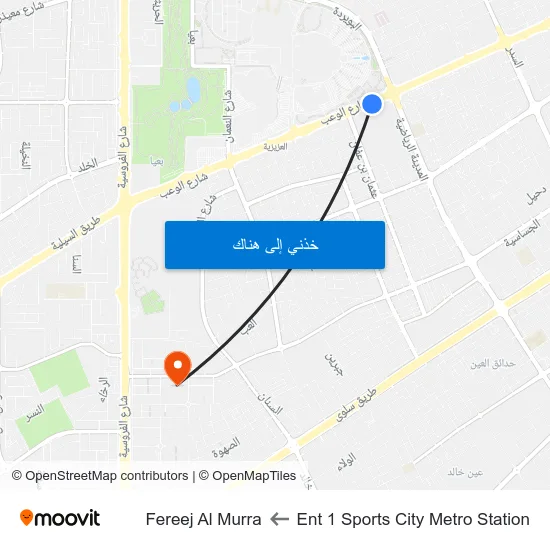 Ent 1 Sports City Metro Station to Fereej Al Murra map