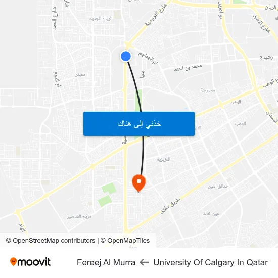 University Of Calgary In Qatar to Fereej Al Murra map