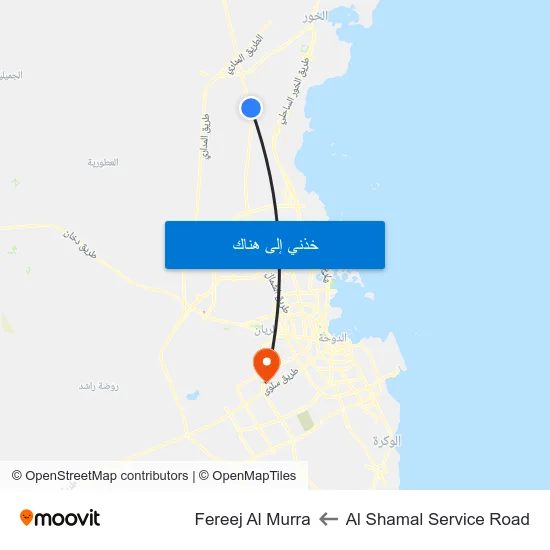 Al Shamal Service Road to Fereej Al Murra map