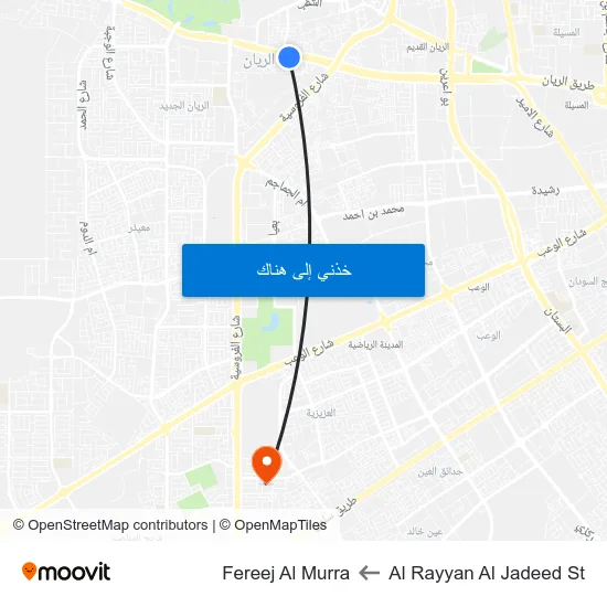 Al Rayyan Al Jadeed St to Fereej Al Murra map