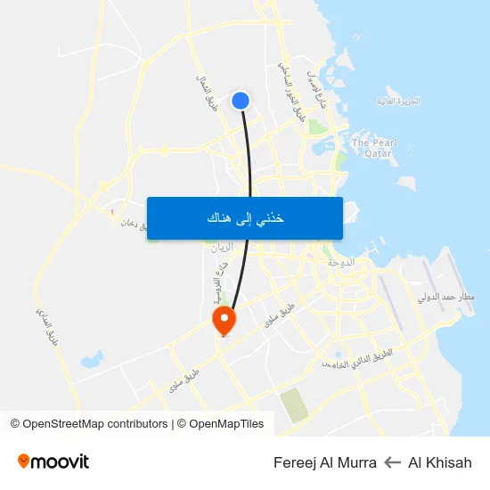 Al Khisah to Fereej Al Murra map