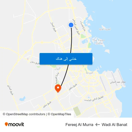 Wadi Al Banat to Fereej Al Murra map