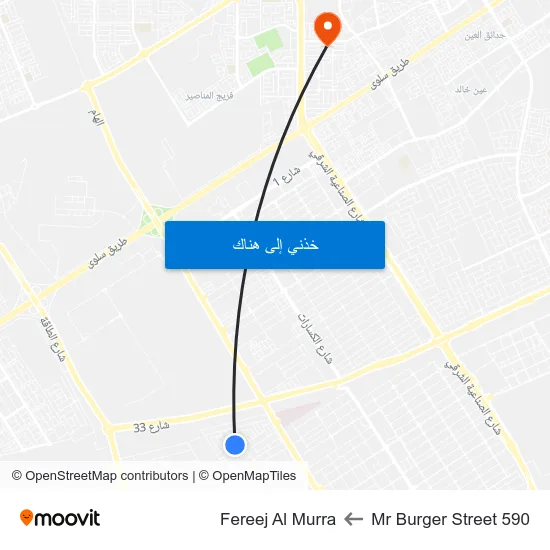 Mr Burger Street 590 to Fereej Al Murra map