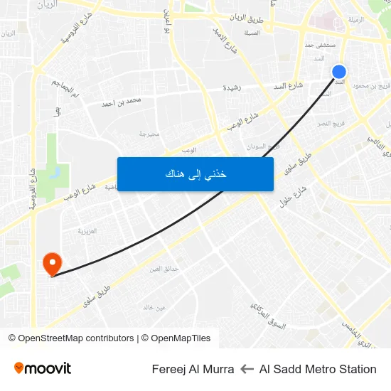 Al Sadd Metro Station to Fereej Al Murra map