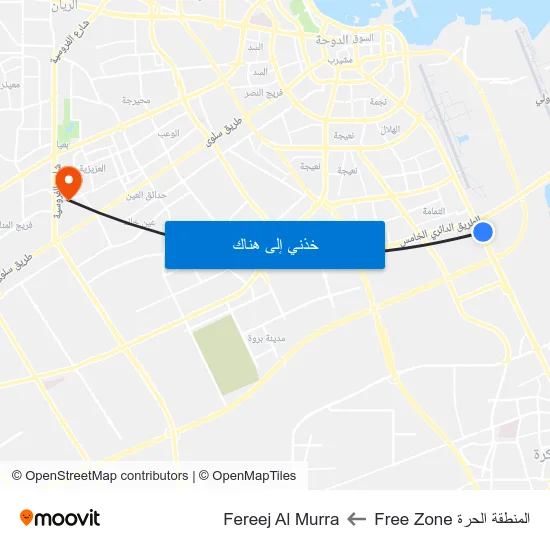 المنطقة الحرة Free Zone to Fereej Al Murra map