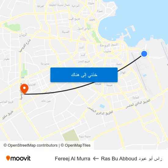 راس أبو عبود Ras Bu Abboud to Fereej Al Murra map