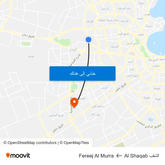 الشقب Al Shaqab to Fereej Al Murra map