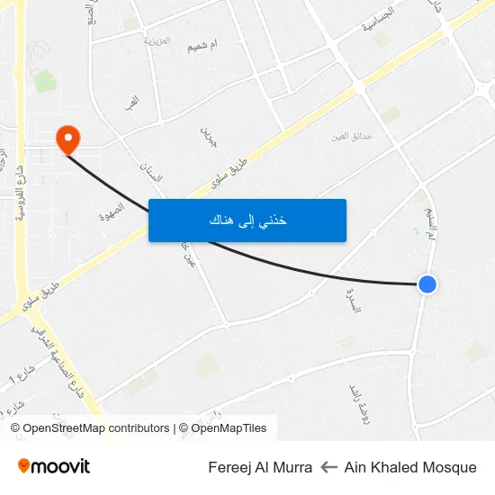 Ain Khaled Mosque to Fereej Al Murra map