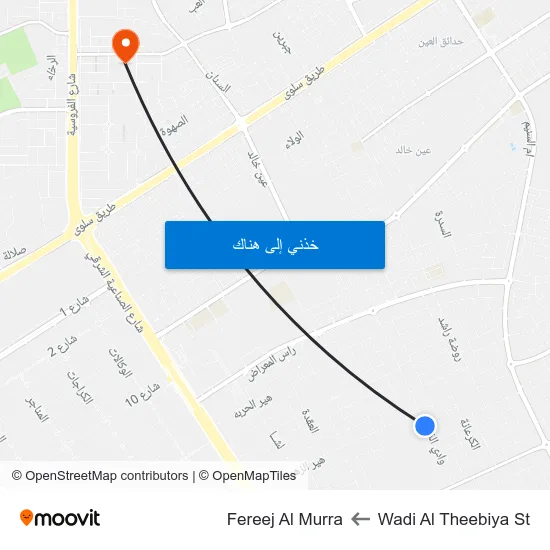 Wadi Al Theebiya St to Fereej Al Murra map