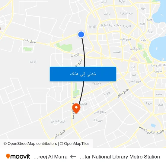 Qatar National Library Metro Station to Fereej Al Murra map