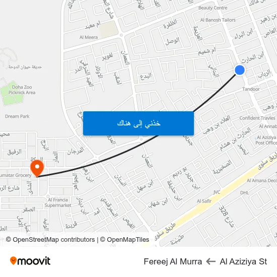 Al Aziziya St to Fereej Al Murra map