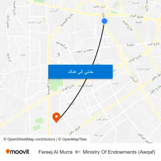 Ministry Of Endowments (Awqaf) to Fereej Al Murra map