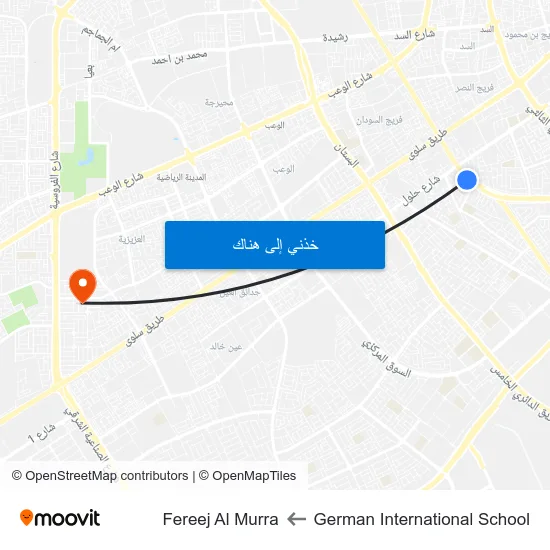German International School to Fereej Al Murra map