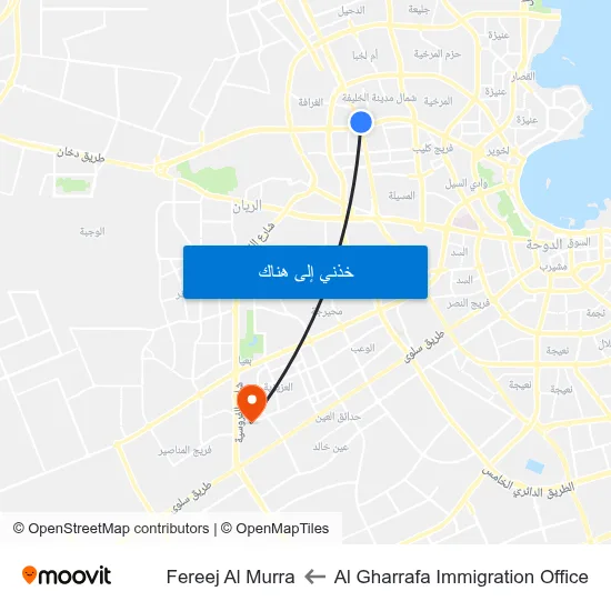 Al Gharrafa Immigration Office to Fereej Al Murra map