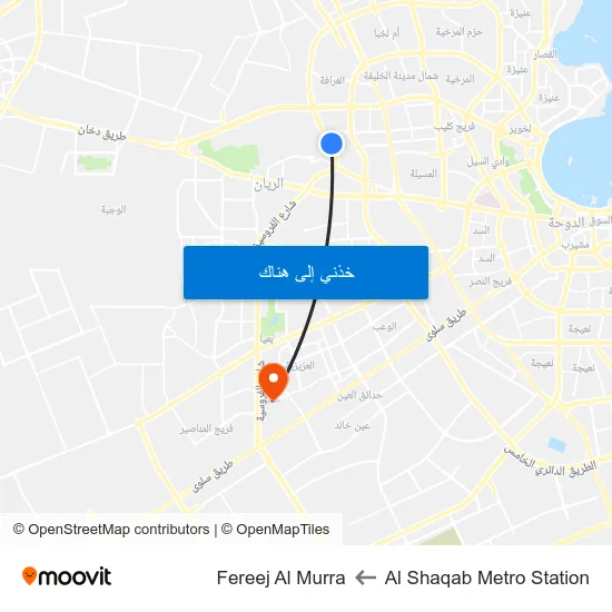Al Shaqab Metro Station to Fereej Al Murra map