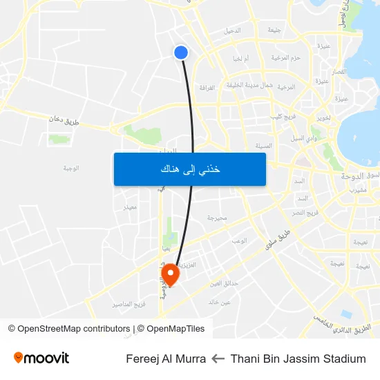 Thani Bin Jassim Stadium to Fereej Al Murra map