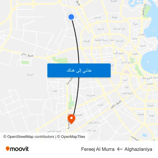 Alghazlaniya to Fereej Al Murra map