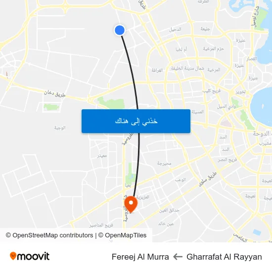 Gharrafat Al Rayyan to Fereej Al Murra map