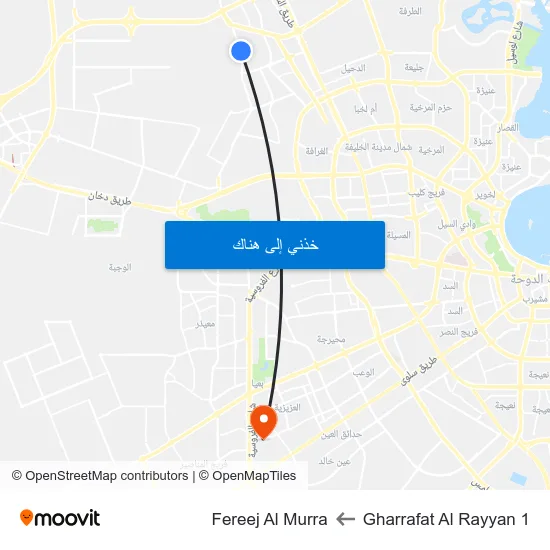 Gharrafat Al Rayyan 1 to Fereej Al Murra map