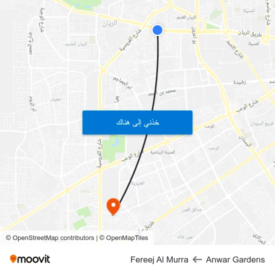 Anwar Gardens to Fereej Al Murra map