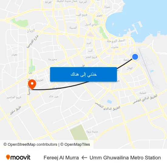 Umm Ghuwailina Metro Station to Fereej Al Murra map