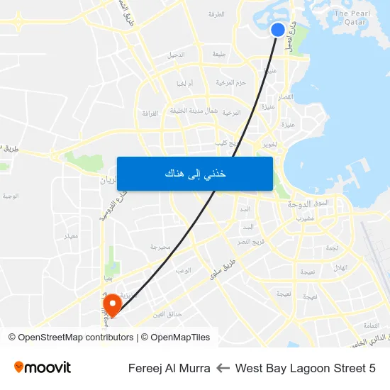 West Bay Lagoon Street 5 to Fereej Al Murra map