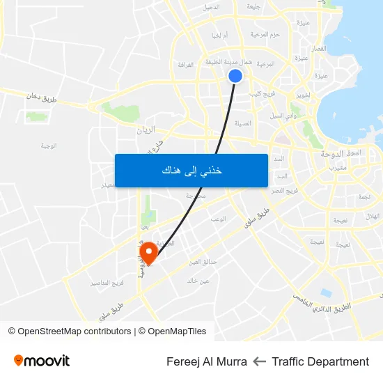 Traffic Department to Fereej Al Murra map