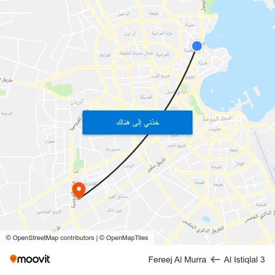 Al Istiqlal 3 to Fereej Al Murra map