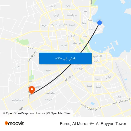 Al Rayyan Tower to Fereej Al Murra map