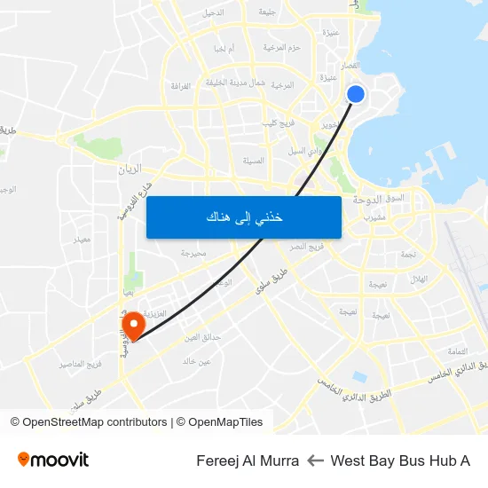 West Bay Bus Hub A to Fereej Al Murra map