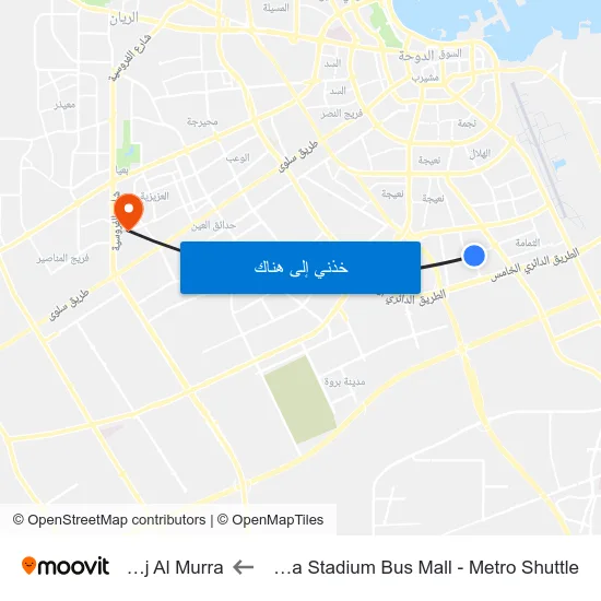 Al Thumama Stadium Bus Mall - Metro Shuttle to Fereej Al Murra map